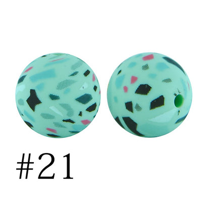 50pcs 12mm Printed Silicone Beads Water Transfer Print Assorted Colors 66