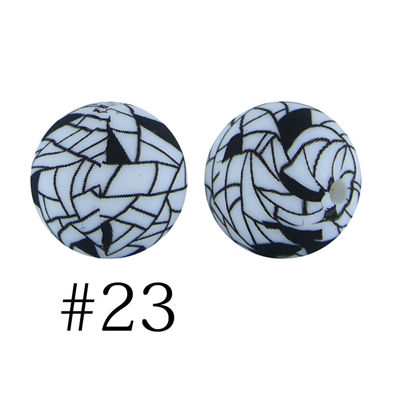 50pcs 12mm Printed Silicone Beads Water Transfer Print Assorted Colors 68