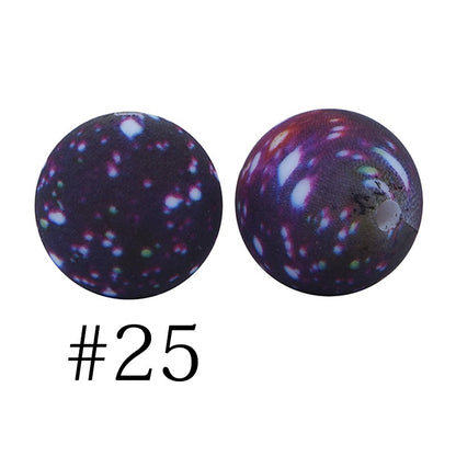 50pcs 12mm Printed Silicone Beads Water Transfer Print Assorted Colors 70