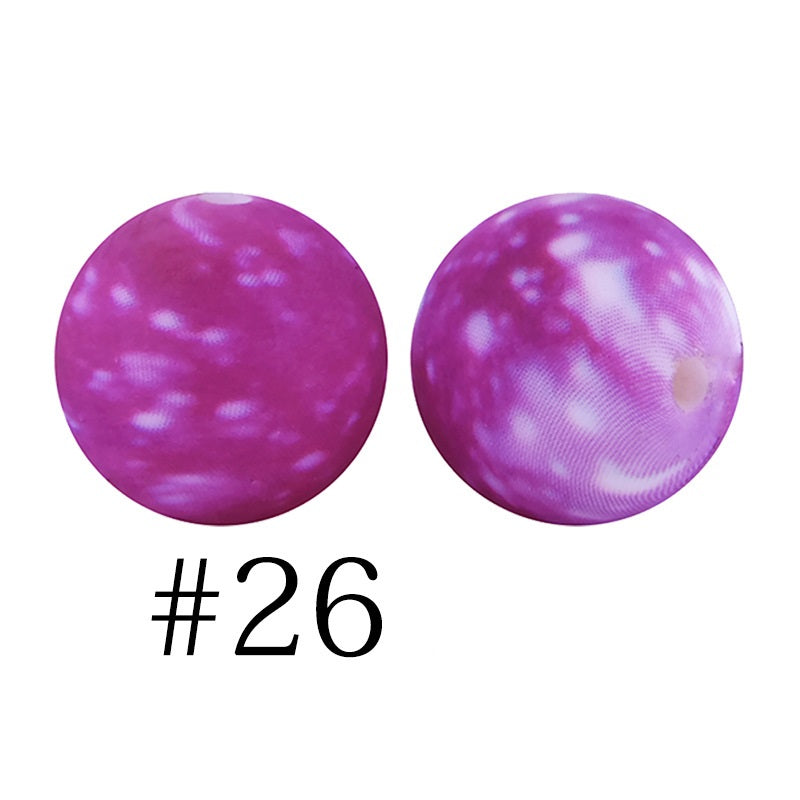 50pcs 12mm Printed Silicone Beads Water Transfer Print Assorted Colors 71