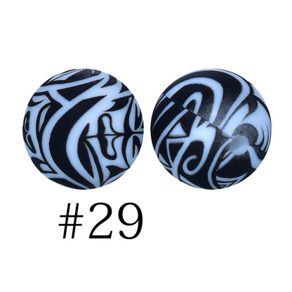 50pcs 12mm Printed Silicone Beads Water Transfer Print Assorted Colors 74