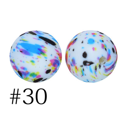 50pcs 12mm Printed Silicone Beads Water Transfer Print Assorted Colors 75