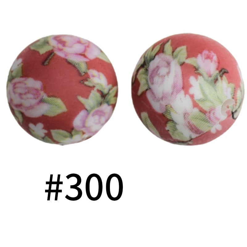 50pcs 19mm Printed Silicone Beads Printed Design 152