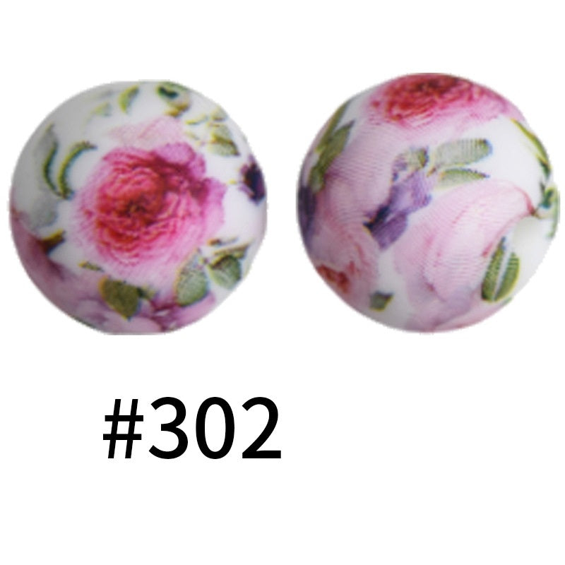 50pcs 19mm Printed Silicone Beads Printed Design 154