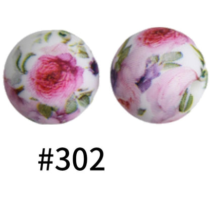 50pcs 19mm Printed Silicone Beads Printed Design 154