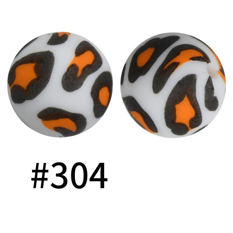 50pcs 19mm Printed Silicone Beads Printed Design 156