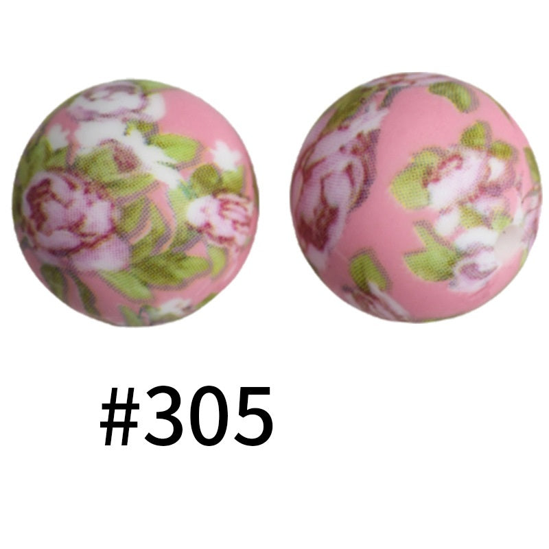 50pcs 19mm Printed Silicone Beads Printed Design 157