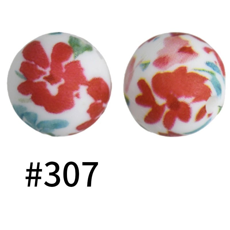 50pcs 19mm Printed Silicone Beads Printed Design 159