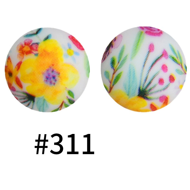 50pcs 19mm Printed Silicone Beads Printed Design 64