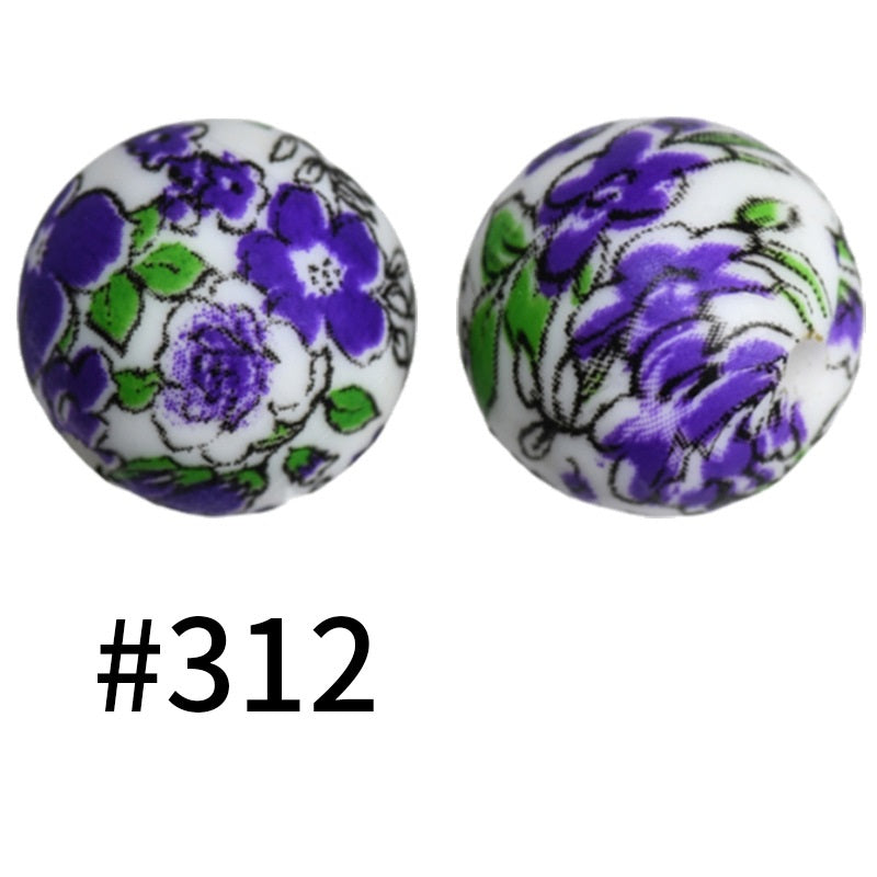 50pcs 19mm Printed Silicone Beads Printed Design 65