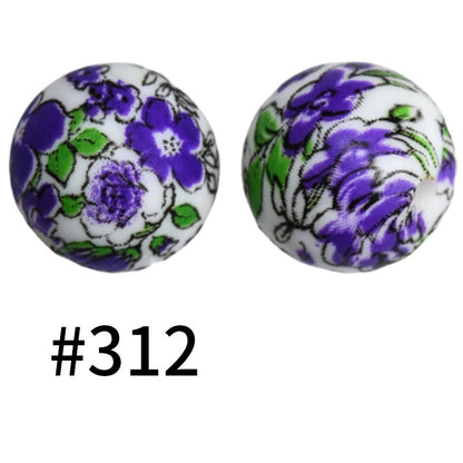 50pcs 19mm Printed Silicone Beads Printed Design 65