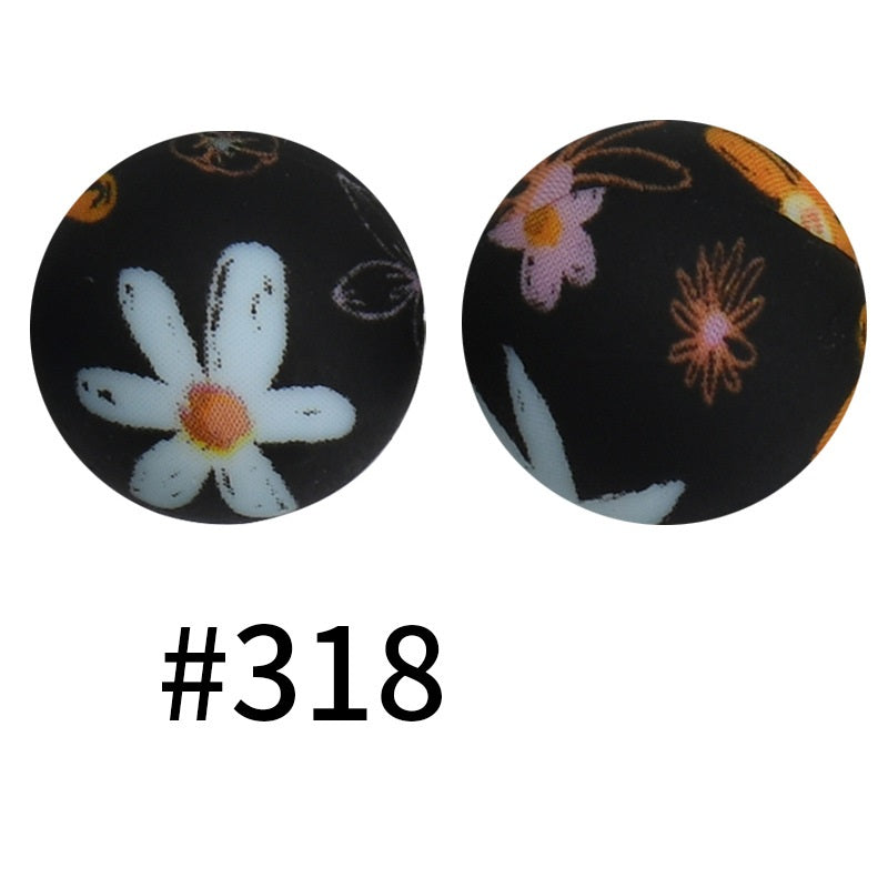 50pcs 19mm Printed Silicone Beads Printed Design 71