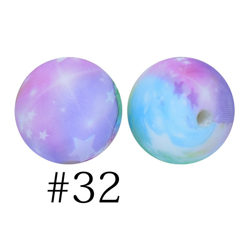 50pcs 12mm Printed Silicone Beads Water Transfer Print Assorted Colors 77