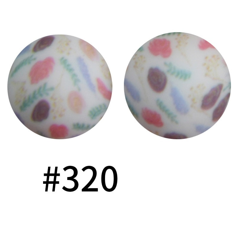 50pcs 19mm Printed Silicone Beads Printed Design 73