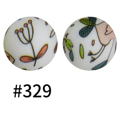 50pcs 19mm Printed Silicone Beads Printed Design 82