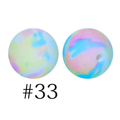 50pcs 12mm Printed Silicone Beads Water Transfer Print Assorted Colors 78