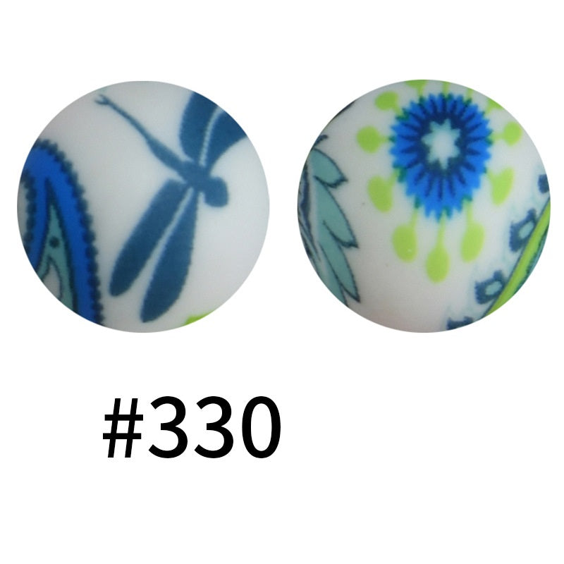 50pcs 19mm Printed Silicone Beads Printed Design 83