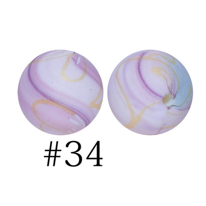 50pcs 12mm Printed Silicone Beads Water Transfer Print Assorted Colors 79