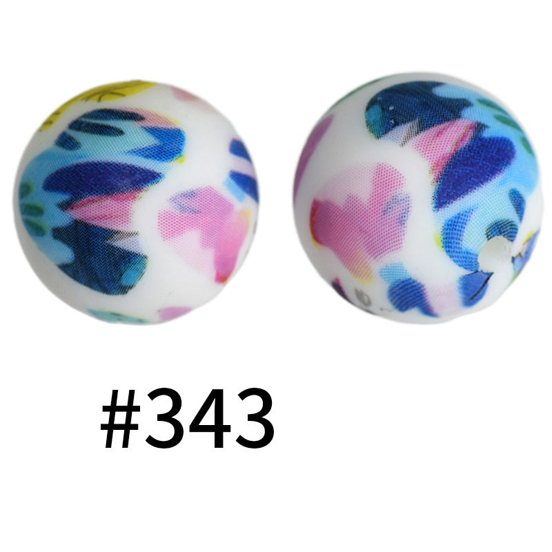 50pcs 19mm Printed Silicone Beads Printed Design 96