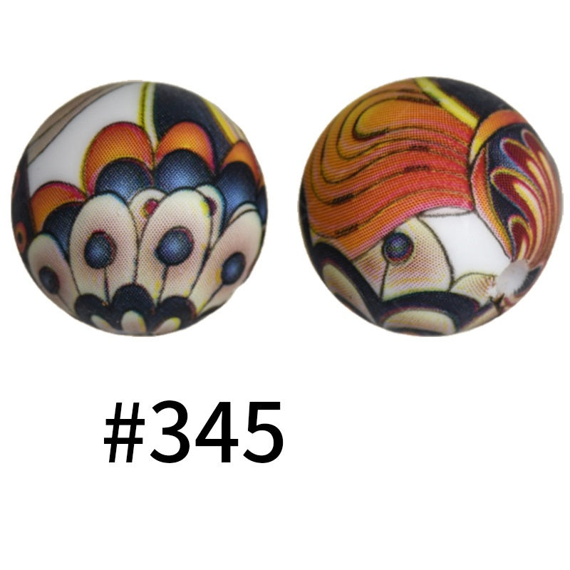 50pcs 19mm Printed Silicone Beads Printed Design 98