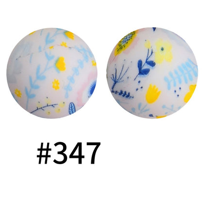 50pcs 19mm Printed Silicone Beads Printed Design 100