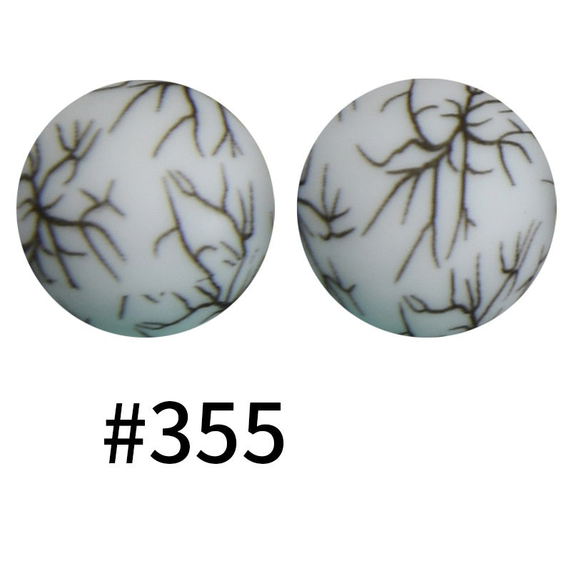 50pcs 19mm Printed Silicone Beads Printed Design 108