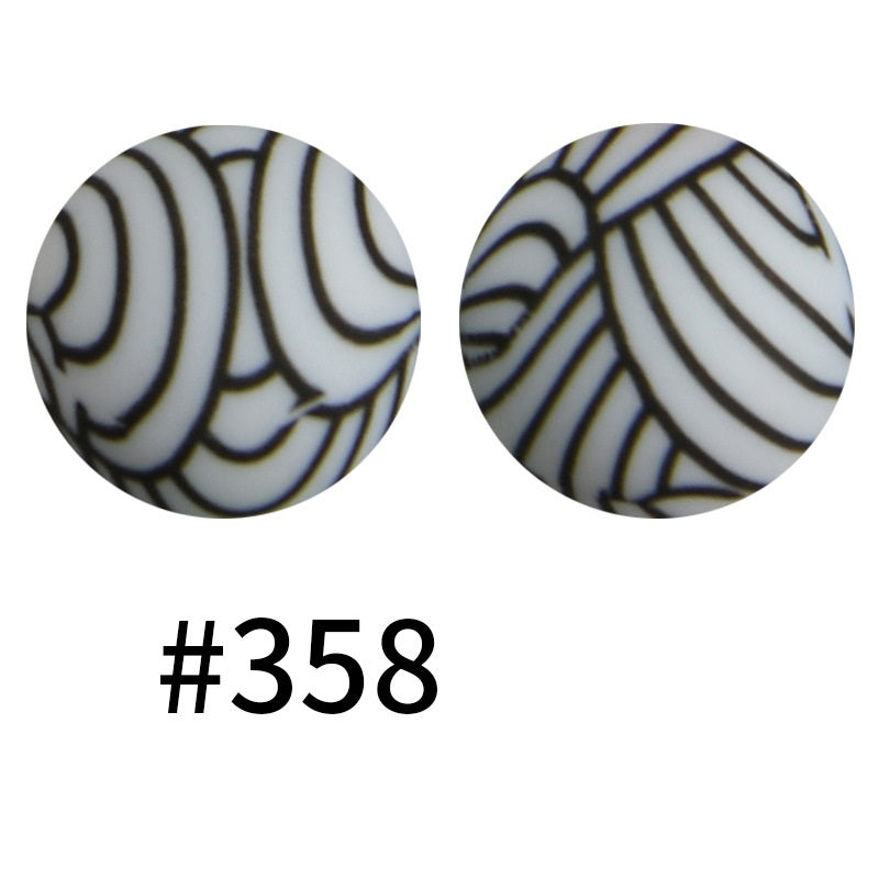 50pcs 19mm Printed Silicone Beads Printed Design 111