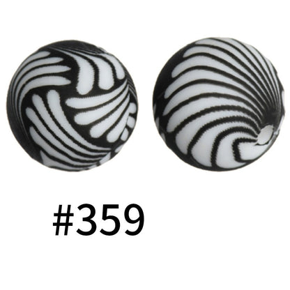 50pcs 15mm Printed Silicone Beads Animal and Camouflage Pattern Color #351-#553