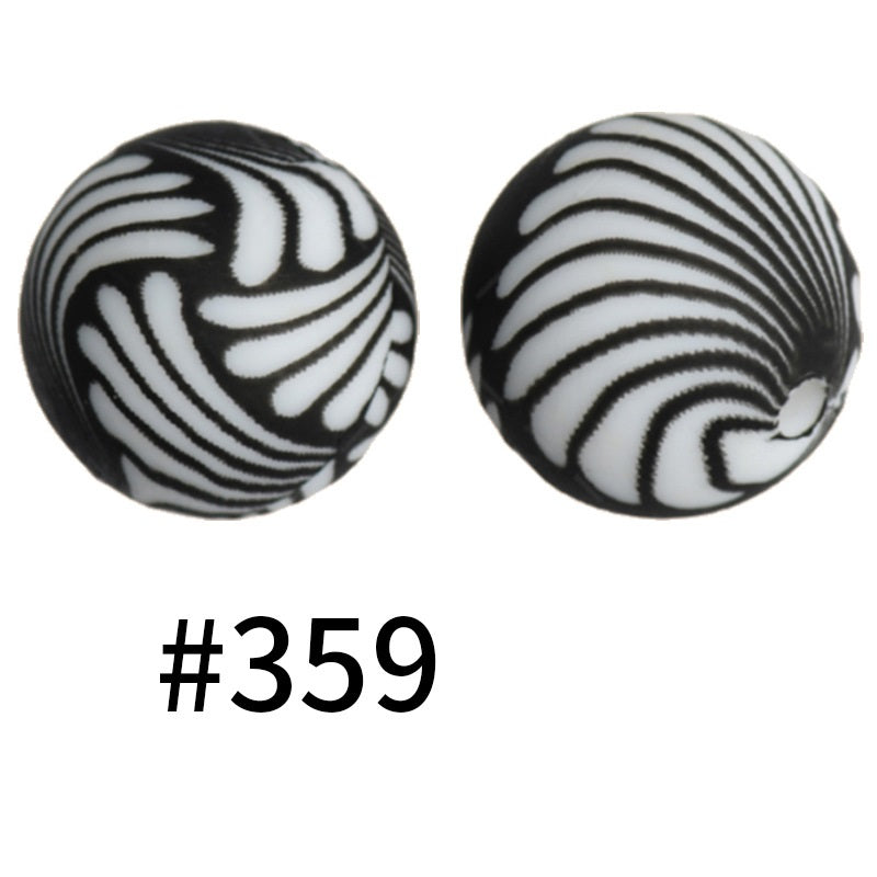 50pcs 19mm Printed Silicone Beads Printed Design 112