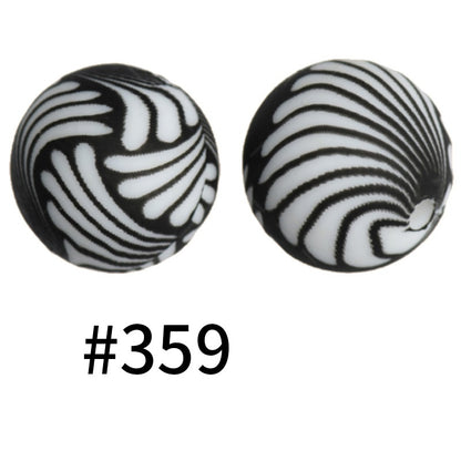 50pcs 19mm Printed Silicone Beads Printed Design 112