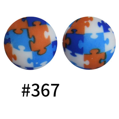 50pcs 19mm Printed Silicone Beads Printed Design 22