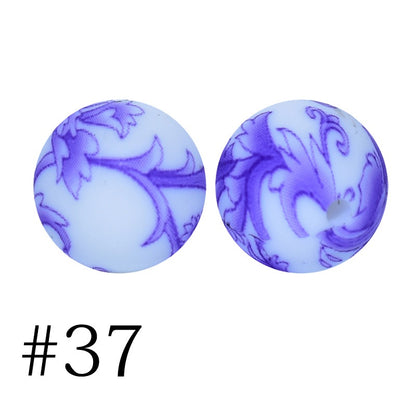 50pcs 12mm Printed Silicone Beads Water Transfer Print Assorted Colors 82