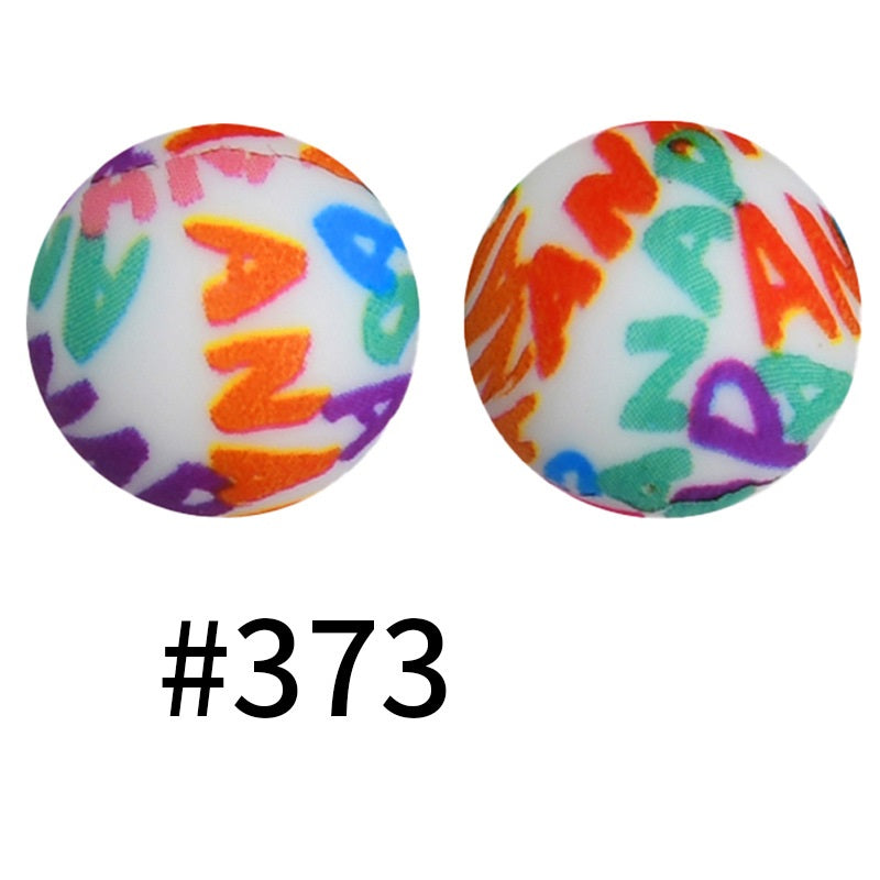 50pcs 19mm Printed Silicone Beads Printed Design 27