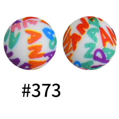 50pcs 19mm Printed Silicone Beads Printed Design 27