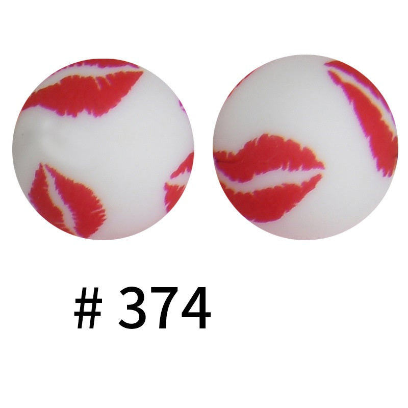 50pcs 19mm Printed Silicone Beads Printed Design 28