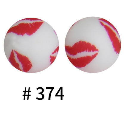 50pcs 19mm Printed Silicone Beads Printed Design 28