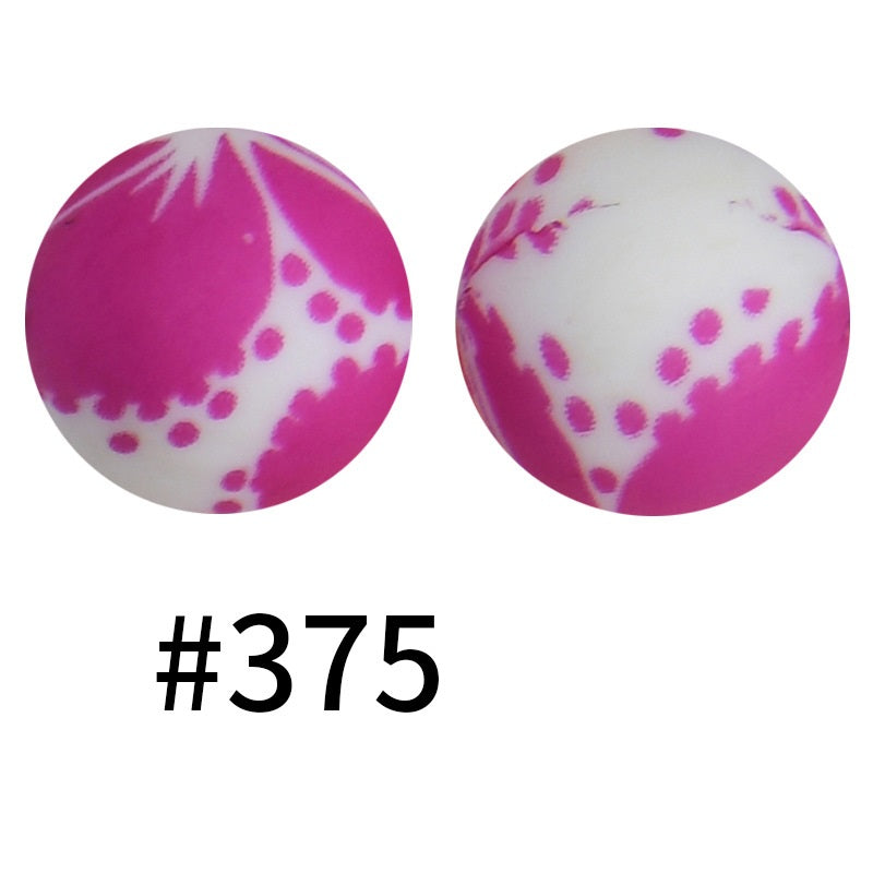 50pcs 19mm Printed Silicone Beads Printed Design 29