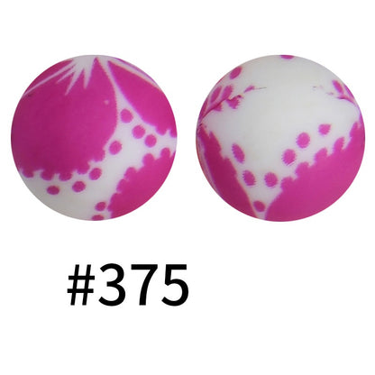 50pcs 19mm Printed Silicone Beads Printed Design 29