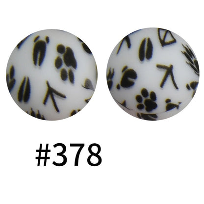 50pcs 15mm Printed Silicone Beads Animal and Camouflage Pattern Color #351-#553
