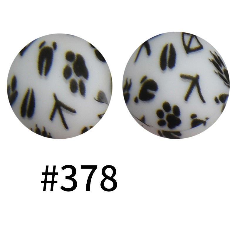 50pcs 19mm Printed Silicone Beads Printed Design 32
