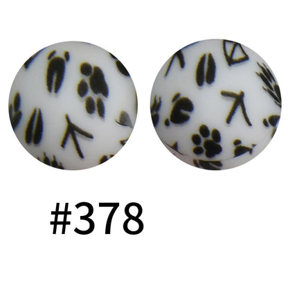 50pcs 19mm Printed Silicone Beads Printed Design 32