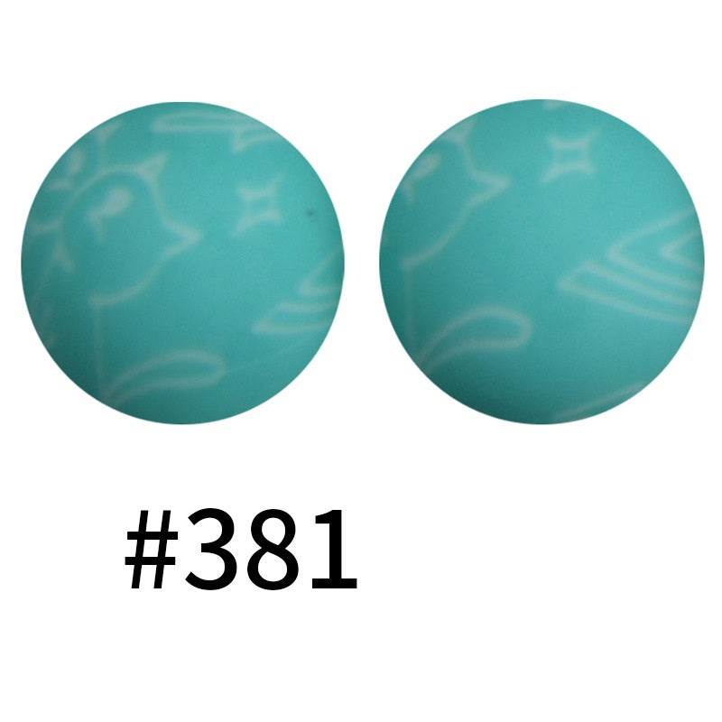 50pcs 19mm Printed Silicone Beads Printed Design 34