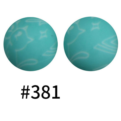 50pcs 19mm Printed Silicone Beads Printed Design 34