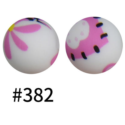 50pcs 19mm Printed Silicone Beads Printed Design 35
