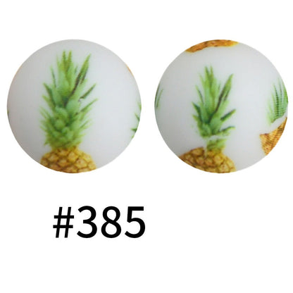 50pcs 15mm Printed Silicone Beads Animal and Camouflage Pattern Color #351-#553
