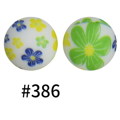 50pcs 19mm Printed Silicone Beads Printed Design 39