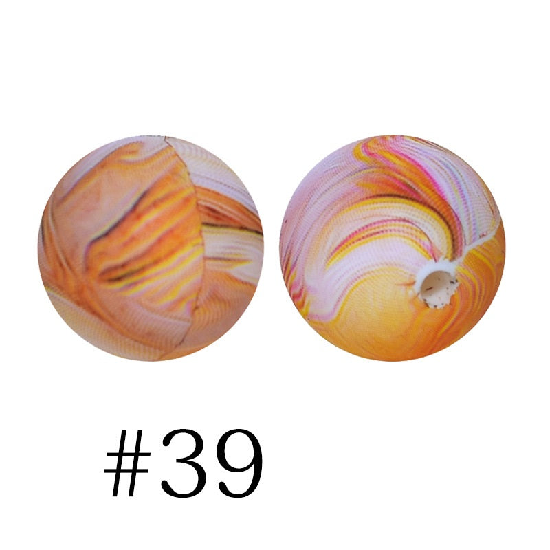 50pcs 12mm Printed Silicone Beads Water Transfer Print Assorted Colors 84
