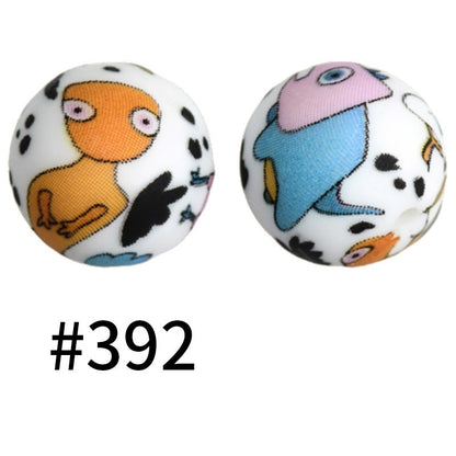 50pcs 15mm Printed Silicone Beads Animal and Camouflage Pattern Color #351-#553