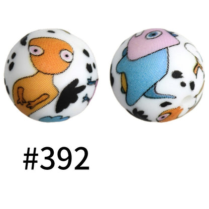 50pcs 19mm Printed Silicone Beads Printed Design 45