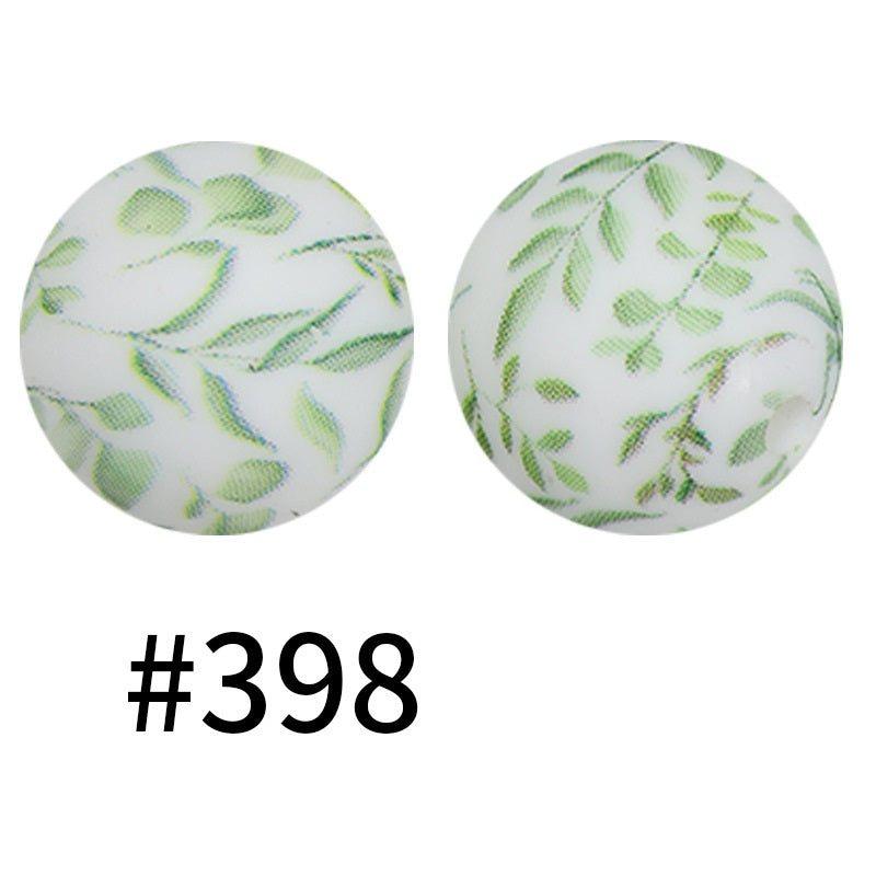 50pcs 19mm Printed Silicone Beads Printed Design 51